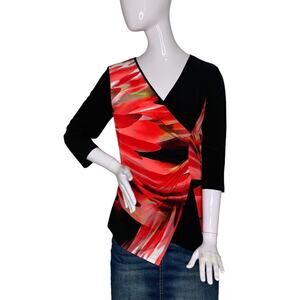 Libra NWT Blouse 3/4 Sleeve V-Neck Pullover Black/Red Size M